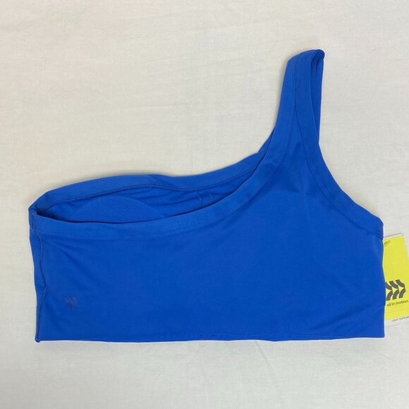 All in Motion NWT Brushed Sculpt Light One Shoulder Asymmetrical Crop Bra Blue - Picture 2 of 8